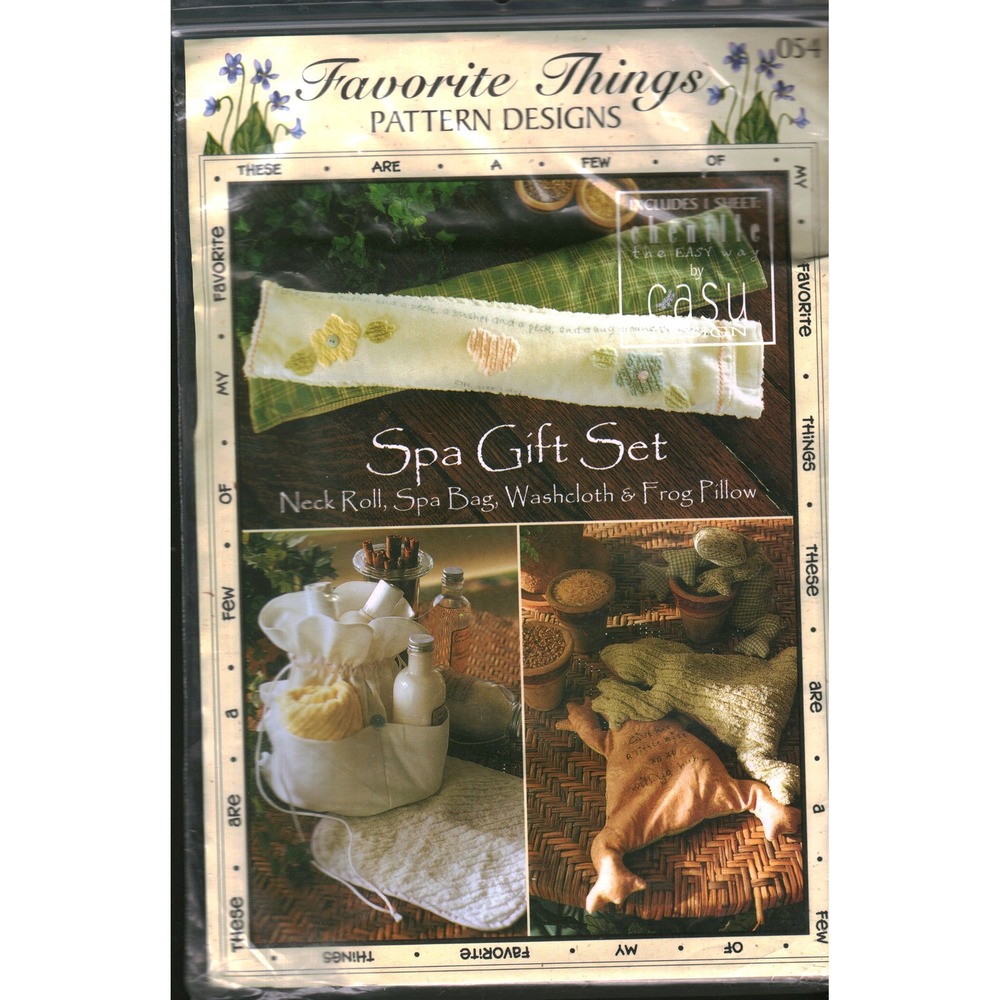 Favorite Things Pattern Designs Spa Gift Set Neck Roll Spa Bag Frog Pillow 054